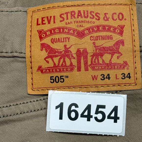 Levis 505 Jeans Mens 34X34 Tan Straight Leg Medium Wash Stretch Workwear - Picture 10 of 10